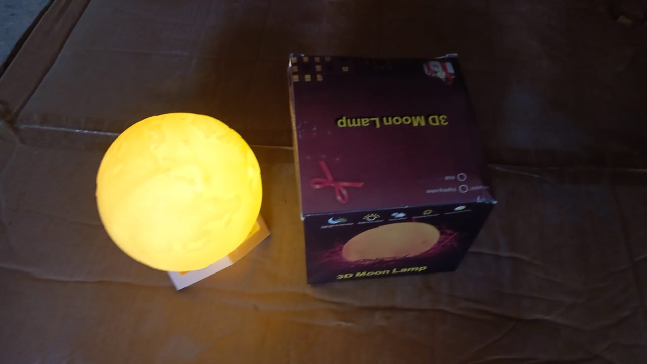 3D Moon Night Lamp with Stand (Color Box /  White & Yellow Light / 1 Pc) 3D Moon Night Lamp with Stand (Color Box /  White & Yellow Light / 1 Pc)